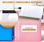 JoyCat 3 Ring Binder Clipboard with Storage,12.4"x10.2"Magnetic Clipboard Folder with 5 Expandable Folders,Refillable Lined Notepad (11" x 8.5"),Ideal for School Office Nursing(Pink)