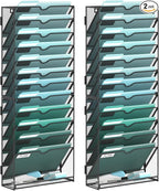 SUPEASY 13-Tier Wall File Organizer, Hanging Wall Files for Papers, Folders, Magazines, Wall Organizer for Clipboard, Assembly Needed, Black, 2 Pack