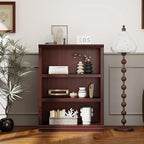 blini 3-Shelf Bookcase Wooden Bookshelves 33in Wide Floor Standing Display Storage Shelves Mahogany Bookcase for Home Office, Living Room, Bed Room