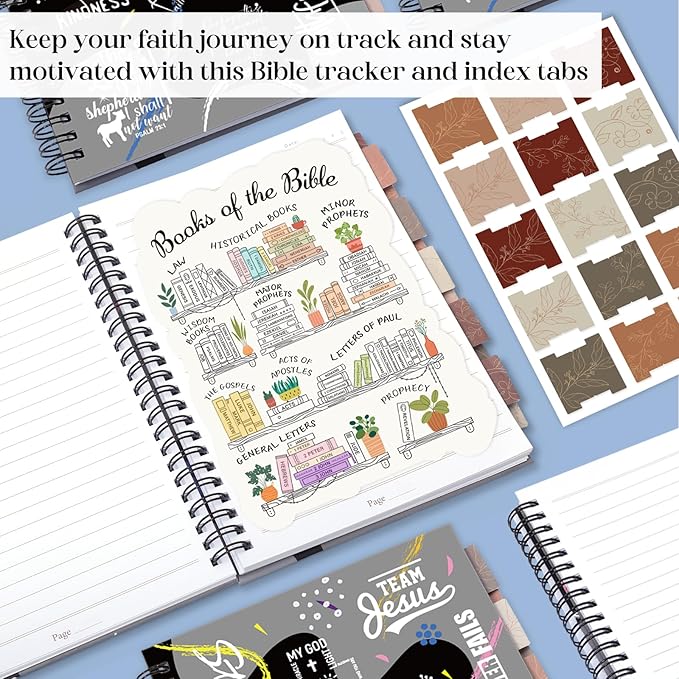 XKDOUS Hardcover Spiral Notebook with Tabs and Bible Tracker, College Ruled Notebook Journal, Church Notes Journal for Women Men, Bible Journal, Blank Notebooks for Work School Note taking, Grey