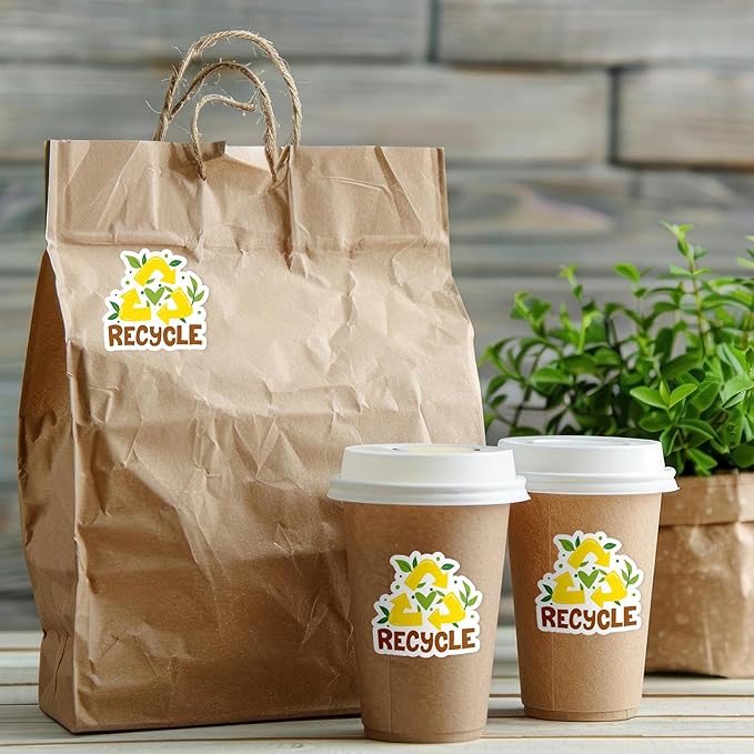 Bttwkco 500pcs Recycle Stickers Roll - Small Business Reused Package, Eco-Friendly, Earth Day, Happy Mail Recycling Labels - Handmade
