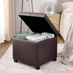 Asense 17 Inch Storage Ottoman Foot Rest,Square Faux Leather Foot Stool,Small Ottoman with Storage,Padded Seat for Entryway,Living Room,Bedroom,Couch,Under Desk,Brown