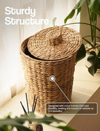 Tidita Set of 2 Wicker Trash Can with Lid - Water Hyacinth Wicker Waste Basket for Bathroom - Bathroom Garbage Can with a Lid - 2 Gallon & 4 Gallon Decorative Rattan Trash Can with Removable Liner