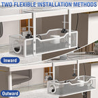 Under Desk Cable Management Tray, GZOKMOG Cord Management with Upgraded Clamp No Drill, Metal Cable Management Box for Home Office, Wire Management for Standing Desk, 2 Pack White, 13.38 inch