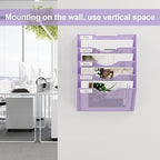 EasyPAG 5 Pocket Mesh Wall File Organizer, Hanging Paper Folder Holder with Classify Label, Vertical Wall Mount Mail Organizer for Office Home Classroom, Purple