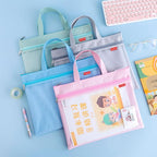 Pendancy Mesh Zipper Pouch 11x13.7 in, Large Double Pocket Waterproof File Bag with Handle, A4 Size Foldable Document Storage for Puzzle Project/Cross Stitch/Travel/Office（Gray）