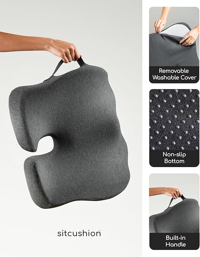 Extra Large Memory Foam Seat Cushions for Office Chairs, Pressure Relief Seat Cushion for Tailbone Pain Relief, Sciatica & Back Pain, Ergonomic Office Chair Cushion for Long Sitting & Driving (Black)