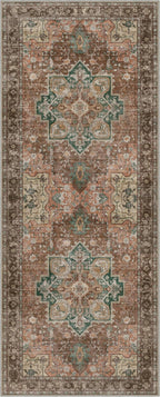 GENIMO 2'6"x8 Runner Rugs for Hallway, Machine Washable Non Slip Vintage Rugs, Low Pile Lightweight Soft Print Rug for enrtyway, Corridor, Home Office, Kitchen, Rosewood