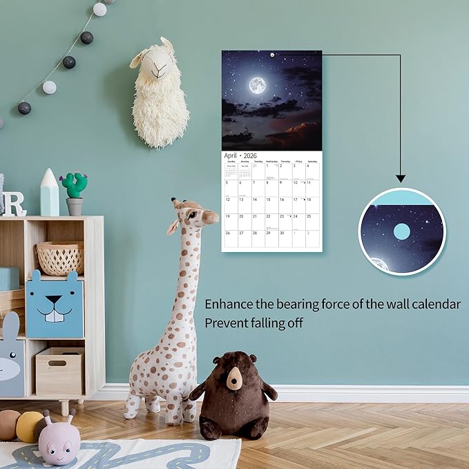 2026 Wall Calendar,Calendar 2026, November 2025 - December 2026, Wall Calendar Moon, 12" x 24" Opened,Full Page Months Thick & Sturdy Paper for Calendar Organizing & Planning