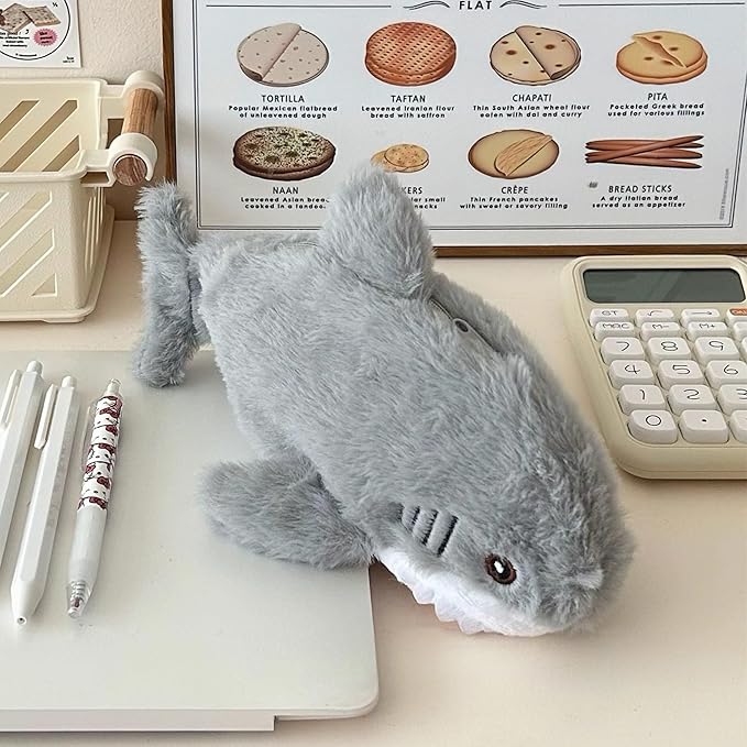 Cute Animal Pencil Case with Zipper - Multifunctional Cosmetic Makeup Organizer Bag, Small Pouch for Jewelry Travel Essentials & Daily Carry (Shark)