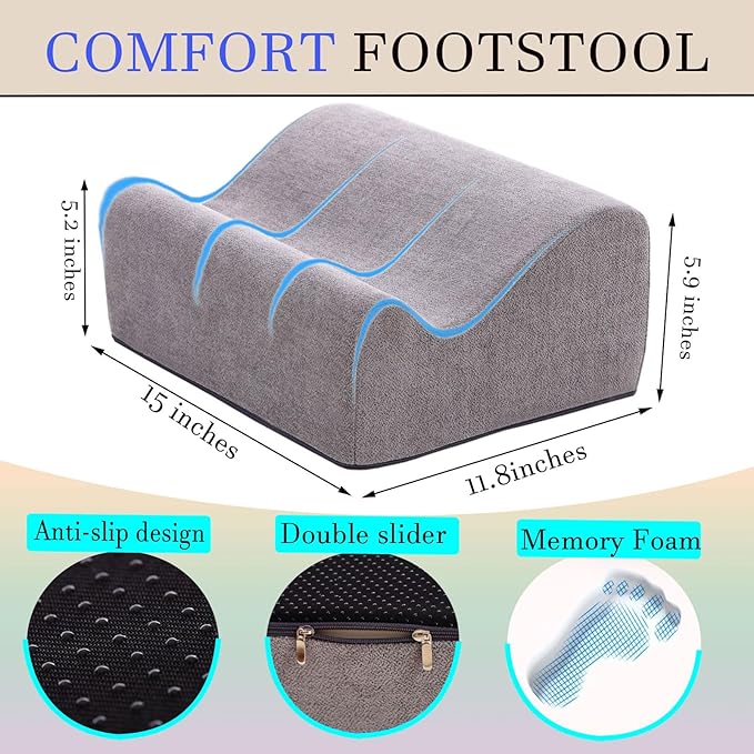 COMFelicify Foot Rest for Under Desk at Work, Ergonomic Under Desk Footrest with Washable Cover, Memory Foam Foot Stool for Office Chair & Gaming Chair, Back & Hip Pain Relief, Dark Gray