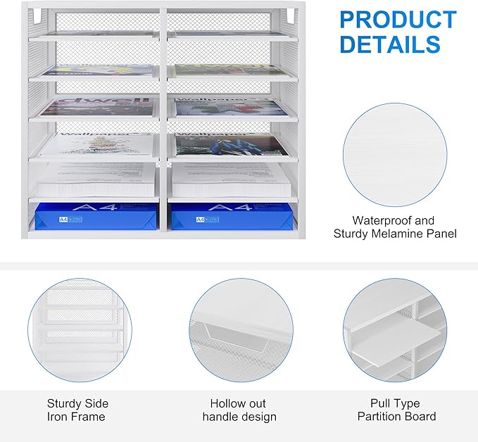 PAG-Mass Mail Sorter for Desk, Countertop Literature Organizer, Student Mailbox for Classroom, Desktop Bill Paper Holder Rack for Office Home School, 12 Compartments, White