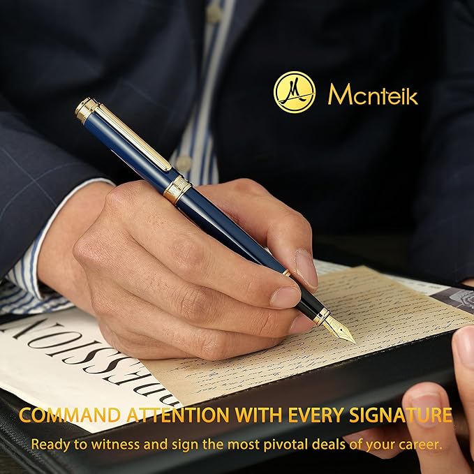 MCNTEIK 317 Fountain Pen,Stunning Luxury Piano Lacquer,18K Gilded Nib(Medium),Gorgeous 24K Gold Finish, Ink Converter,Nice Gift for Men&Women-Elegant,Executive,Fancy Pens for Writing, BU-M