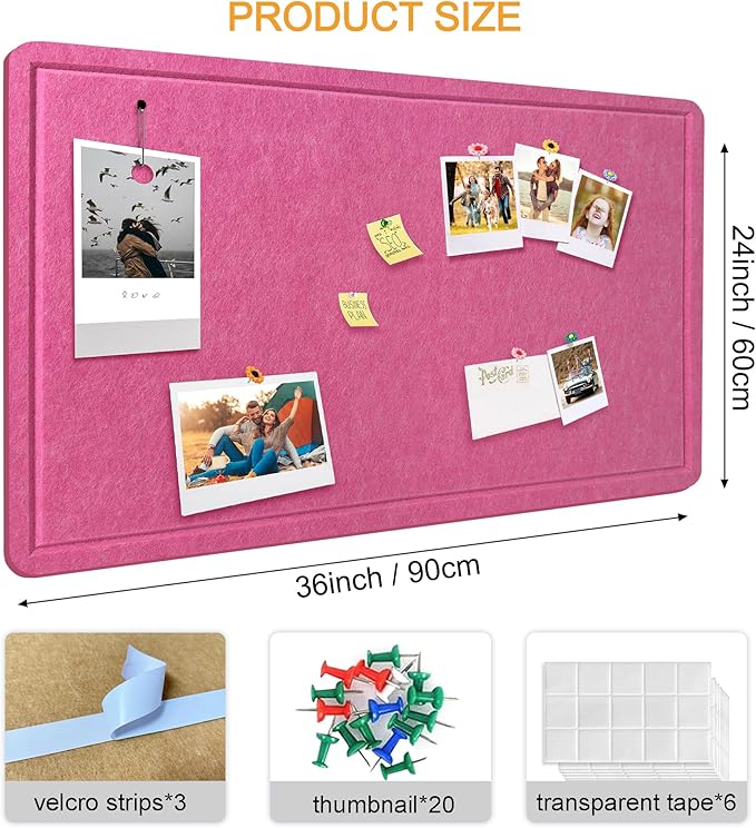 Yunihome Large Bulletin Board - Foldable 36x24 Inches Cork Board Alternative with 20 Push Pins, 3' x 2' Self-Adhesive Felt Bulletin Board for Wall, Home Office Classroom Decor