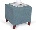 Edeco Square Footrest Ottoman Stool Seat with Linen Fabric and Non-Skid Wooden Legs, Blue