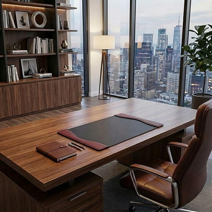 Dacasso Burgundy Leather 25.5" x 17.25" Side Rails Desk Pad