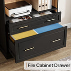 Tribesigns Way to Origin 2-Drawer Vertical File Cabinet for Letter Size, Moder Filing Cabinet with 5-Tier Bookshelf, Large Printer Stand with Open Storage Shelves for Home Office (Black)