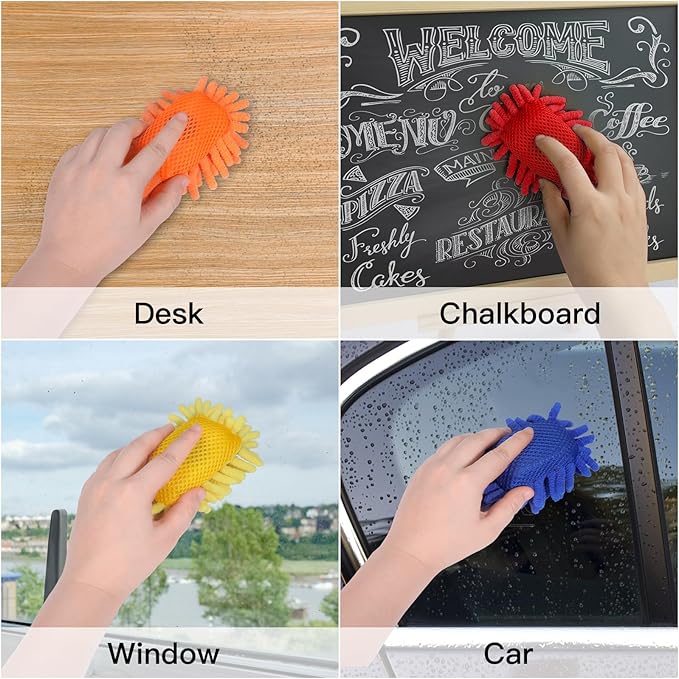 SITHON 4 Pieces Magnetic Microfiber Shag Whiteboard Eraser, Washable Microfiber Shag Dry Erase Board Eraser for Markers, Chalk, Home and Office (Navy/Yellow/Red/Orange)
