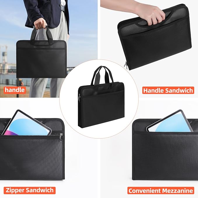 Fireproof Accordion File with Handle, Expandable File Folder Organizer, 13 Pockets Important Document Organizer with Lables & Zipper, Portable Paper File Organizer for Letter A4 Files