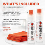 WHOOSH! Screen Shine Go 2-Pack – Two 1 fl oz Refillable Touchscreen Cleaners with Microfiber Cloths for Car, iPad, Laptop and Eyeglasses – Powerful Streak-Free Cleaning – Pocket-Sized, TSA-Approved