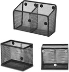 Neudeco Locker Shelf Organizer, Magnetic Pencil Holder, Metal Storage Basket for Whiteboard, Refrigerator, Ideal Cabinet for School, Black (Pack 3L)