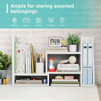 Desktop File Organizer Desk Organizer Shelf - White Office Organization Shelves for Top of Desk Organizers and Accessories Corner Bookshelf Table Top Shelving Small Hutch Decorations for Women Office