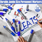 Fuutreo 32 Pcs Jumbo Permanent Markers Bulk Large Chisel Tip Permanent Markers Waterproof Jumbo Pens Quick Drying Office Supplies(Blue)