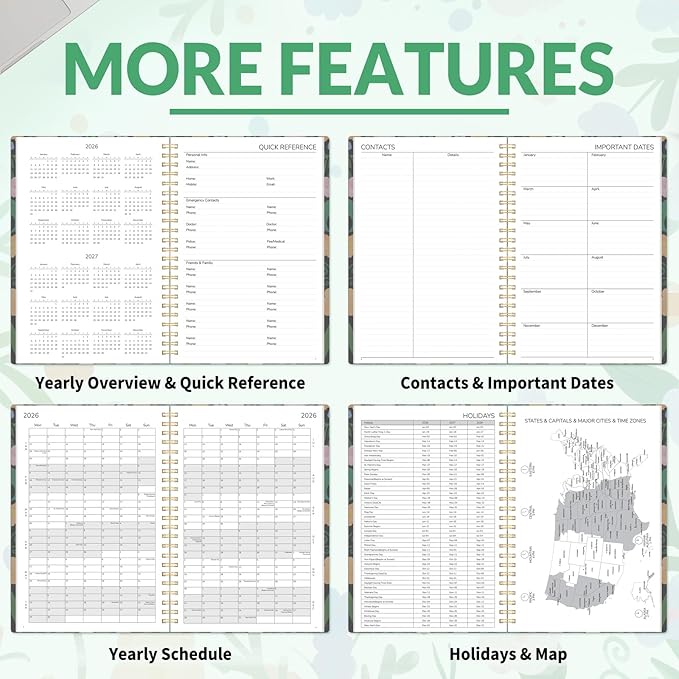 GNL 2026 Planner, Weekly and Monthly Planner January - December 2026, 6.4" x 8.3" Monthly Agenda Planner with Waterproof Flexible Cover, Spiral Binding Notebook with Tab, Pockets, Bookmark, Flower