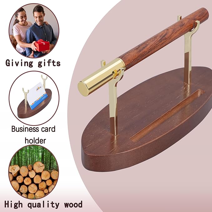 Htoxsdc Pen Holder Desk Organizers and Accessories Desk Decor ，Exquisite Wooden Pen Holder ，with a Cool Pen and Two Refills for Office and Home (Style B)