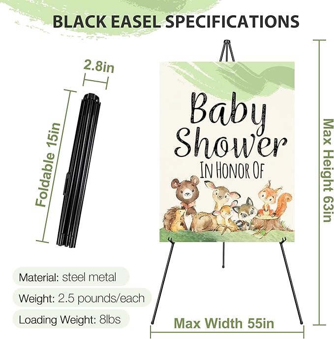 VAIIGO 63" Easel Stand for Wedding Sign Poster Display Easel Floor Adjustable Metal Black Art Easel Instant Folding Tripod Easel for Painting Canvas Wedding Welcome Sign Stand, 1Pack