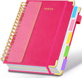Hardcover Spiral Notebook 8.5"x11" Journal Notebook with Tabs and Removable Dividers 300 Pages 5 Subject Notebook College Ruled, Faux Leather Spiral Bound Notebook for Women School Work (Rose Red)