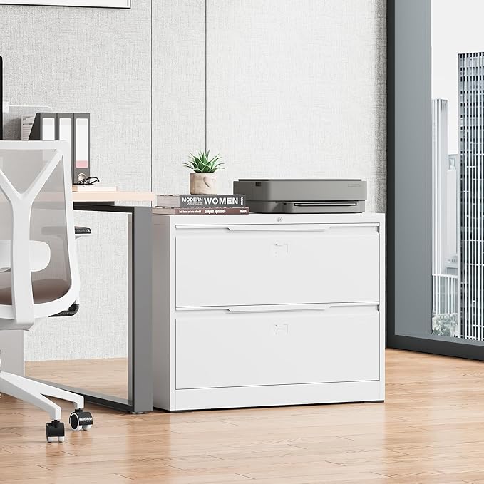 Bestoo 2-Drawer Lateral File Cabinet with Lock, Metal Filing Cabinet for Home Office, Lateral Filing Storage Cabinets, Fits File Folders, Letter/Legal/F4/A4 Sizes, Assembly Required (White)