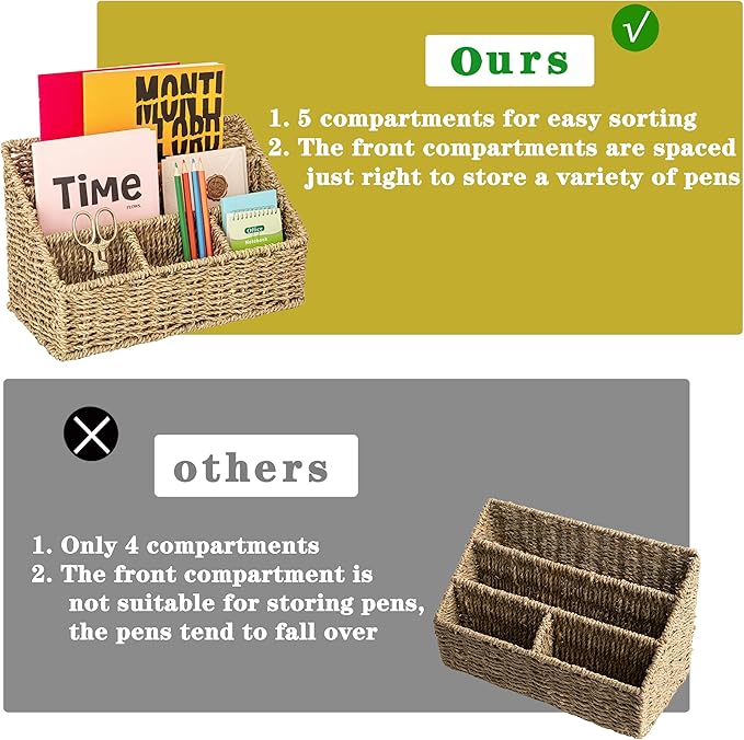 DINGTAI Mail Organizer Countertops, Desk Organizer Bills Organizer, Mail Sorters Organizers, Pencil Holder Magazine File Holder, Desk Organizer and Accessories(Seagrass)