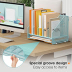 OrgMate Desk File Folder Holder Organizer-5 Vertical Compartments Racks and Paper Letter Tray,Mesh Magazine File Holder Sorter,Desktop Accessories & Workspace Organizers for Home,Office,School-Blue