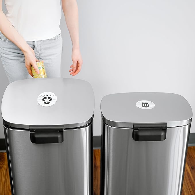 Farmhouse Recycling Stickers for Trash Can & Bins, 3.5" Recycle Stickers for Trash Bins, Laminated Recycle Sticker for Kitchen Garbage Can Recycling Bin Combo, Made in USA, Rustic White Wood