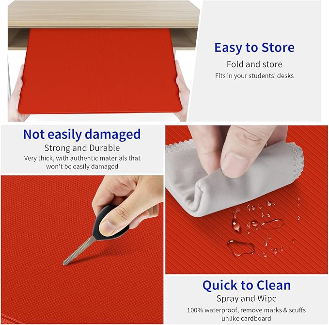 2 Pack Red Desk Dividers for Students, Privacy Shields Folder for Students, Durable & Waterproof Plastic Study Board, Classroom Teacher Supplies Test Divider, Includes Extra Labels