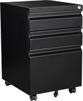 Fesbos 3 Drawer Mobile Metal File Cabinet, Black Filling Cabinets with Lock, Pre-Built Office Storage File Cabinet with Wheels Under Desk - Assembled Required