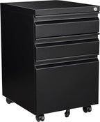 Fesbos 3 Drawer Mobile Metal File Cabinet, Black Filling Cabinets with Lock, Pre-Built Office Storage File Cabinet with Wheels Under Desk - Assembled Required