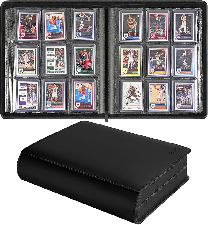 Sibonic 9 Pocket TopLoader Binder, Holds 360 3”x4” Toploader Hard Cases, Sleeves Card Collection Binder, 20 Double Sided Pages, Compatible with Trading & Sports Holder - Black