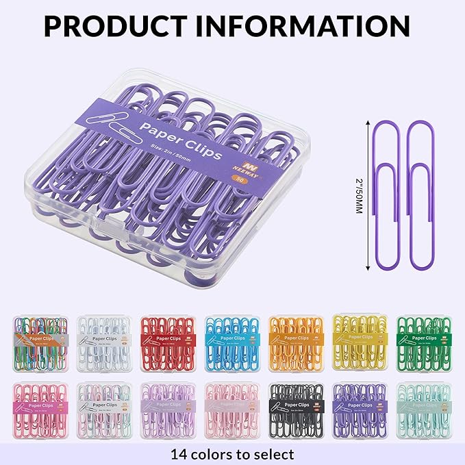 NEEWAY Colorful Large Paper Clips, 2 Inch Jumbo Paper Clips, 150 Count, 3 Pack of 50 (Purple)