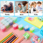 Teling 216 Pcs Manual Pencil Sharpeners Bulk Handheld Dual Holes Pencil Sharpeners for Kids Colorful Portable Compact Sharpener with Lid for Students School Class Home Office Supply