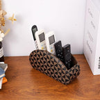 Remote Control Holders Organizer Box with 5 Compartment PU Leather Multi-functional Office Desk Storage Caddy Store Tv Remote for Media Player,Brush,Pencil,Glassees&Office Supplies (Triangle print)
