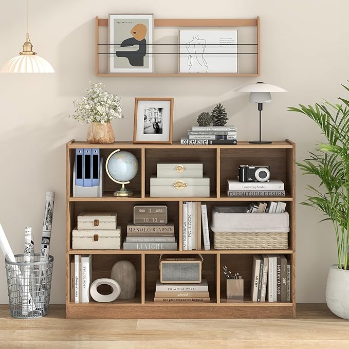 Tangkula 8-Cube Bookcase, Wood 3 Tier Open Storage Bookshelf, Modern Multipurpose Display Cabinet for Living Room, Study, Reading Nook, 48 x 12.5 x 36.5 Inch, Natural