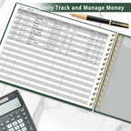HAUTOCO Hardcover Accounting Ledger Book for Small Business Bookkeeping Horizontal Money Expense Tracker Notebook with 2 Storage Pouch, Personal Columnar Log Journal 10.78 x 8'', Dark Green