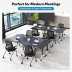 Goakwwuz Conference Room Table, Folding Conference Tables,Thicken Grey Tabletop,Flip Top Wooden Seminar Meeting Room Table for Conference Room Offices (4, Black, 47.2“)