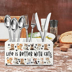 QZQE Cat Pen Pencil Holder Organizer for Desk, Cat Lovers Mom Lady Gifts for Women, Life Is Better with Cats Wooden Box Signs Decorations for Home Office Desk Tabletop, Gifts for Pet Lovers
