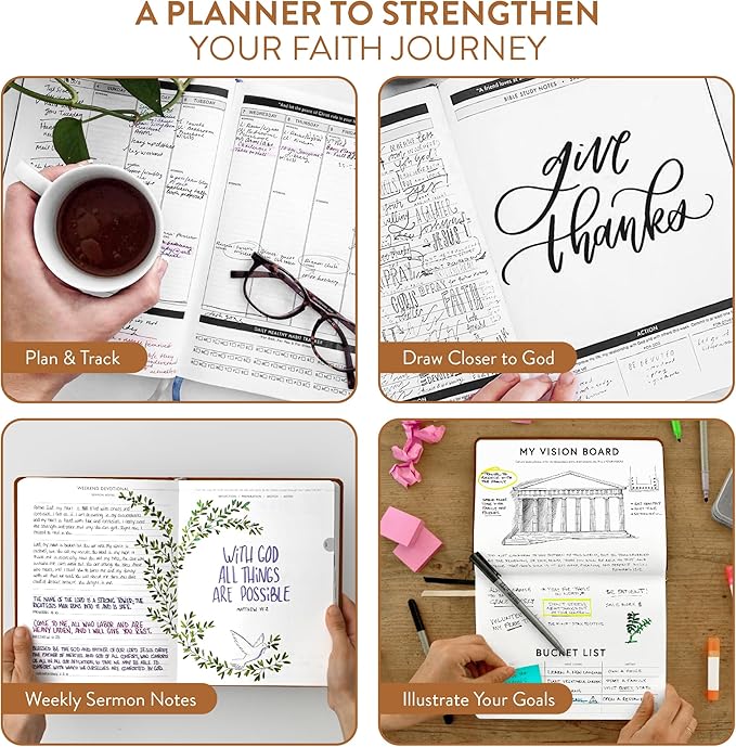 Christian Planner 2026 Daily Planner - Faith Based Monthly and Weekly Planner, Vision Board, and Habit Tracker - 2026 Calendar, Personal Organizer and Devotional Journal (Hardcover, Natural Brown)