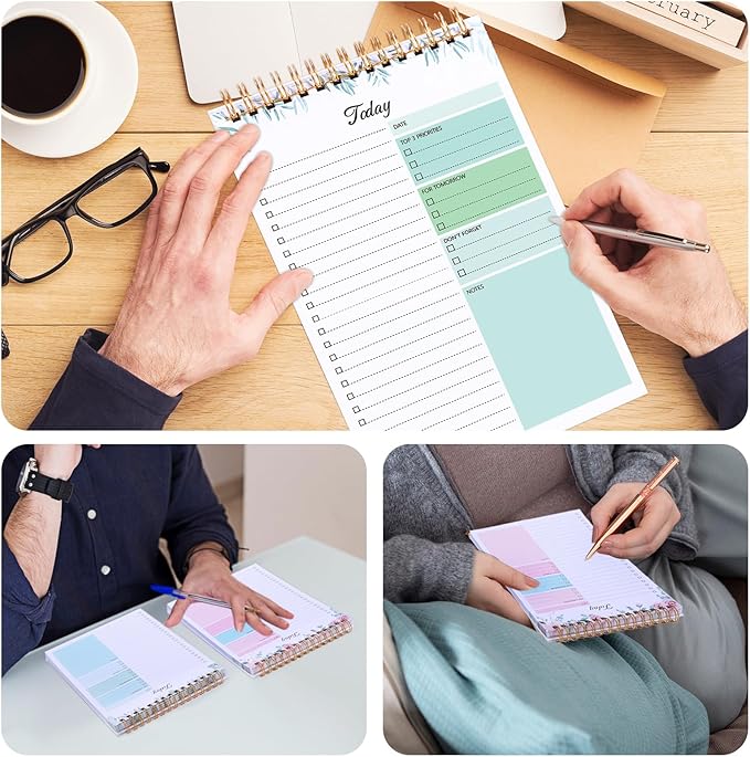 Thboxes 2 Packs To Do List Notepad, 104 Pages To Do List Notebook A5 Undated Daily Planner Notepad with Task Checklist Home Office School Supplies