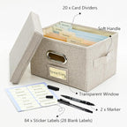Remowith Greeting Card Organizer and Storage Box with 20 Pcs Adjustable Dividers, Storing Cards with 84 Pcs Labels Perfect for Storing Greeting Cards, Envelopes, Photos 1 Pack Beige