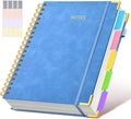 Hardcover Spiral Notebook 8.5"x11" Journal with Removable Dividers Tabs, 300 Pages Leather 5 Subject Notebook College Ruled, Large Notebooks for Work School, Lined Journal for Women, A4 Light Blue
